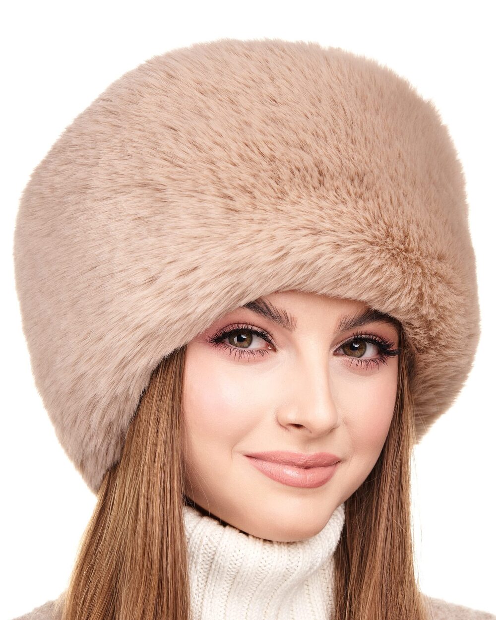 8987 Modern Cossack Hat - Faux Fur Hats - Soft Winter Hat M, Beige Long